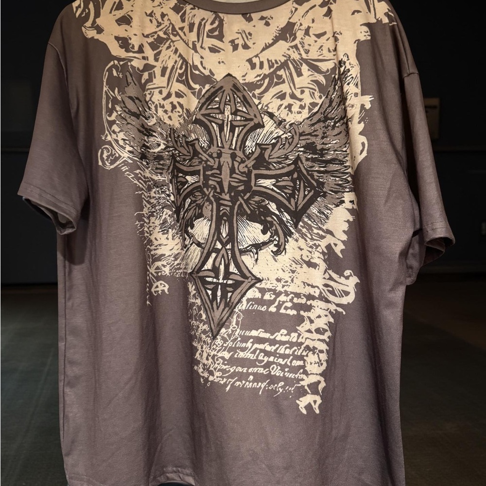 ROMWE Winged Cross Graphic Tee - Gray